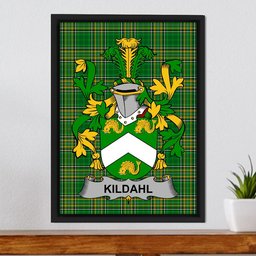 Irish Kildahl Coat of Arms Family Crest Ireland Framed Canvas Print Irish National Tartan