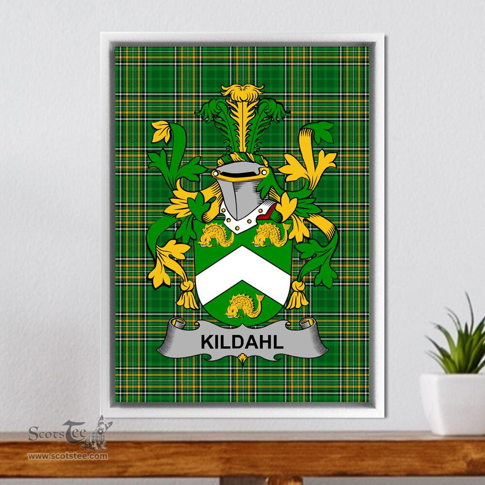 Irish Kildahl Coat of Arms Family Crest Ireland Framed Canvas Print Irish National Tartan