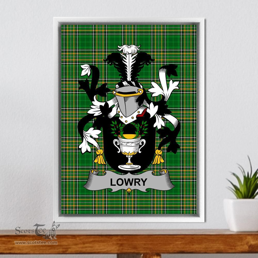 Irish Lowry or Lavery Coat of Arms Family Crest Ireland Framed Canvas Print Irish National Tartan