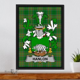 Irish Hanlon or O'Hanlon Coat of Arms Family Crest Ireland Framed Canvas Print Irish National Tartan