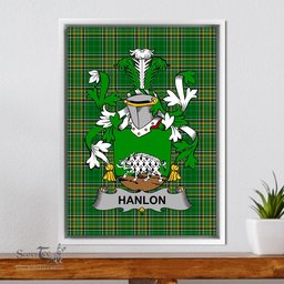 Irish Hanlon or O'Hanlon Coat of Arms Family Crest Ireland Framed Canvas Print Irish National Tartan