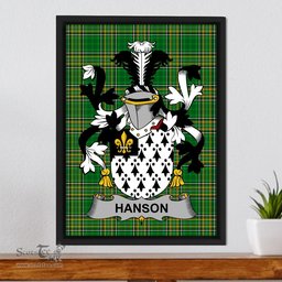 Irish Hanson or O'Hanson Coat of Arms Family Crest Ireland Framed Canvas Print Irish National Tartan