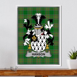 Irish Hanson or O'Hanson Coat of Arms Family Crest Ireland Framed Canvas Print Irish National Tartan