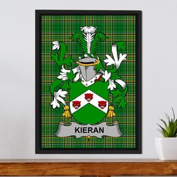 Irish Kieran or O'Kieran Coat of Arms Family Crest Ireland Framed Canvas Print Irish National Tartan
