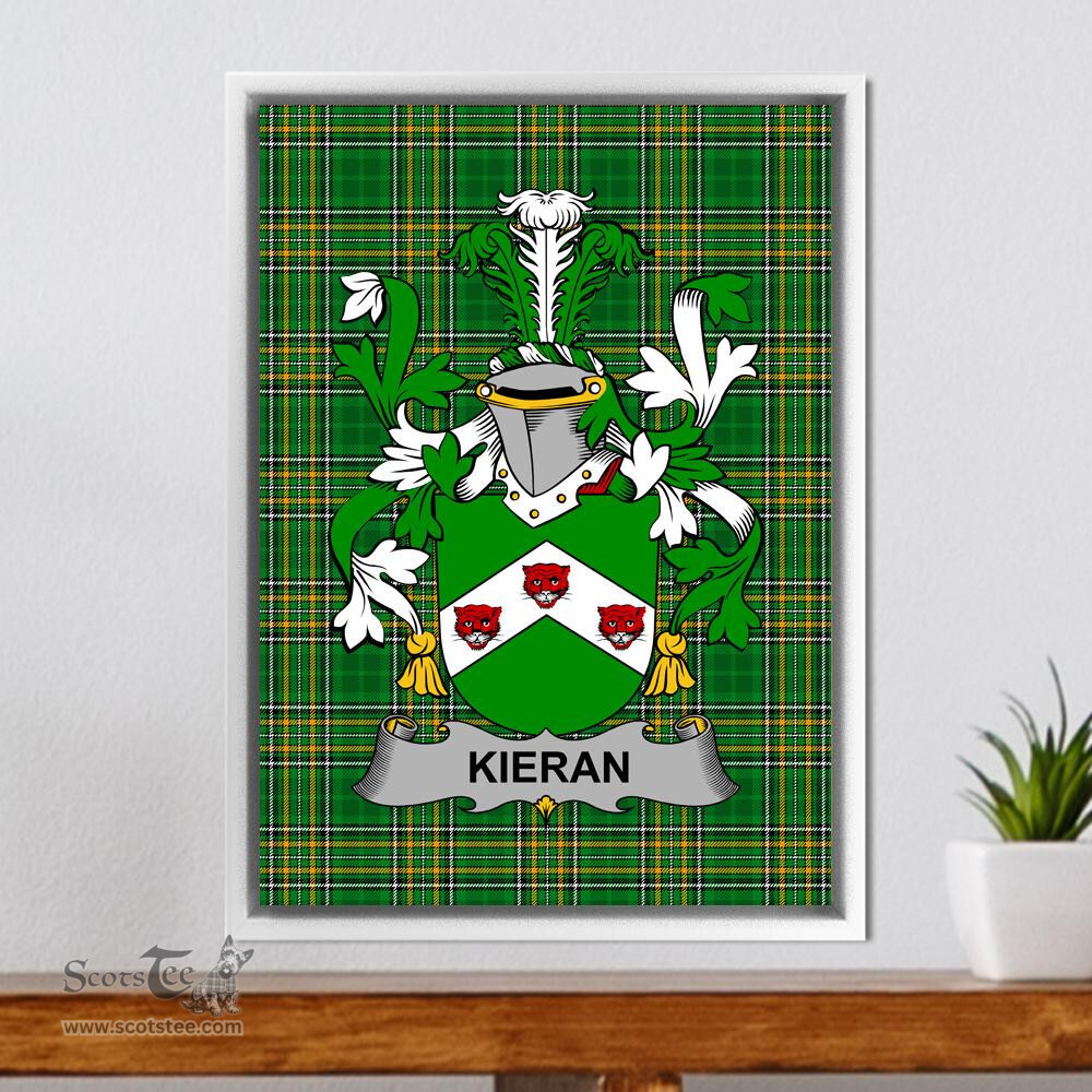 Irish Kieran or O'Kieran Coat of Arms Family Crest Ireland Framed Canvas Print Irish National Tartan