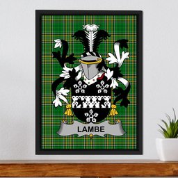 Irish Lambe Coat of Arms Family Crest Ireland Framed Canvas Print Irish National Tartan