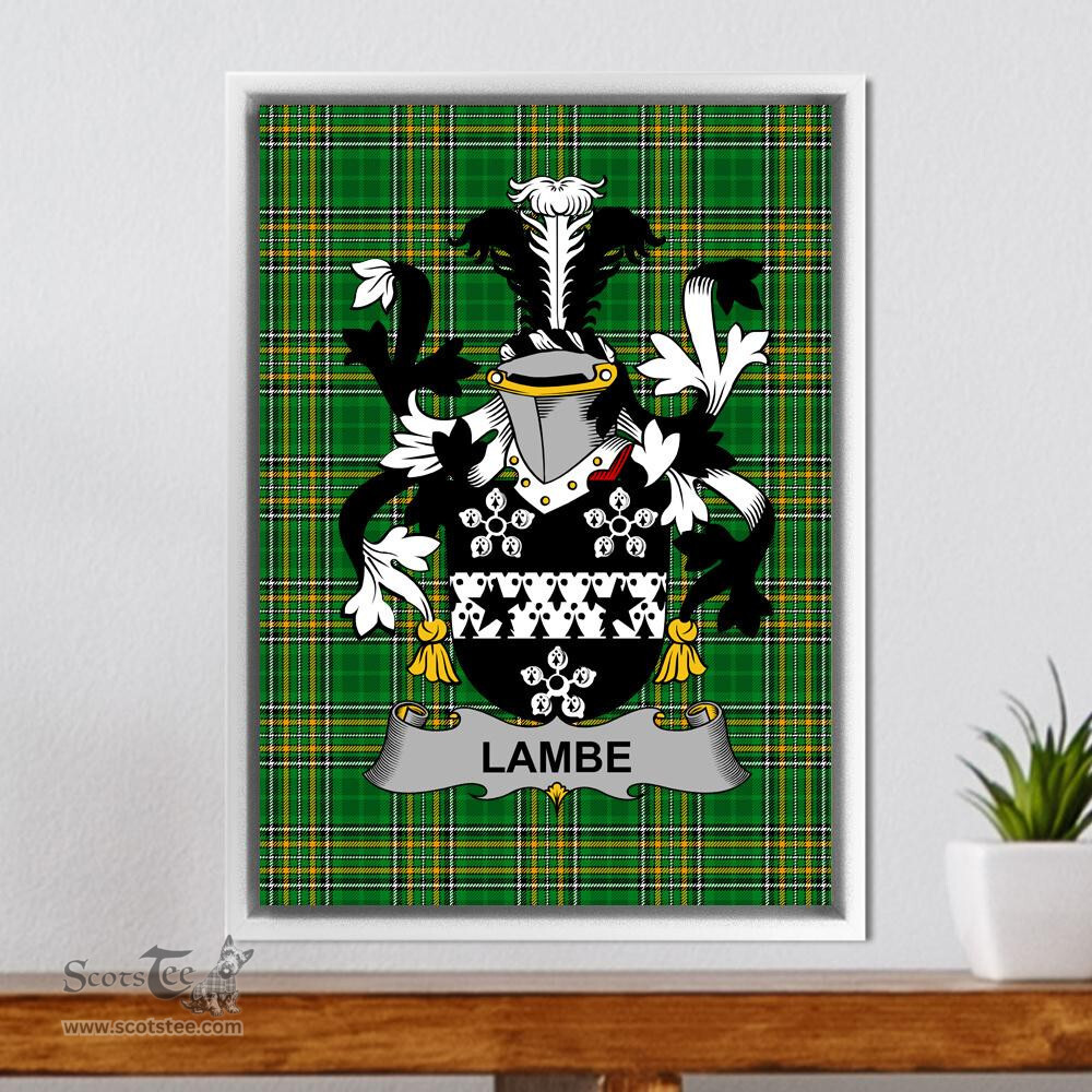 Irish Lambe Coat of Arms Family Crest Ireland Framed Canvas Print Irish National Tartan