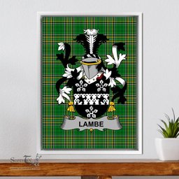 Irish Lambe Coat of Arms Family Crest Ireland Framed Canvas Print Irish National Tartan