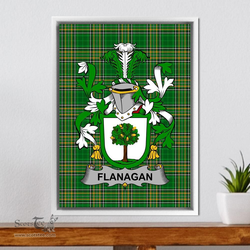 Irish Flanagan or O'Flanagan Coat of Arms Family Crest Ireland Framed Canvas Print Irish National Tartan