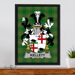 Irish Kellett Coat of Arms Family Crest Ireland Framed Canvas Print Irish National Tartan
