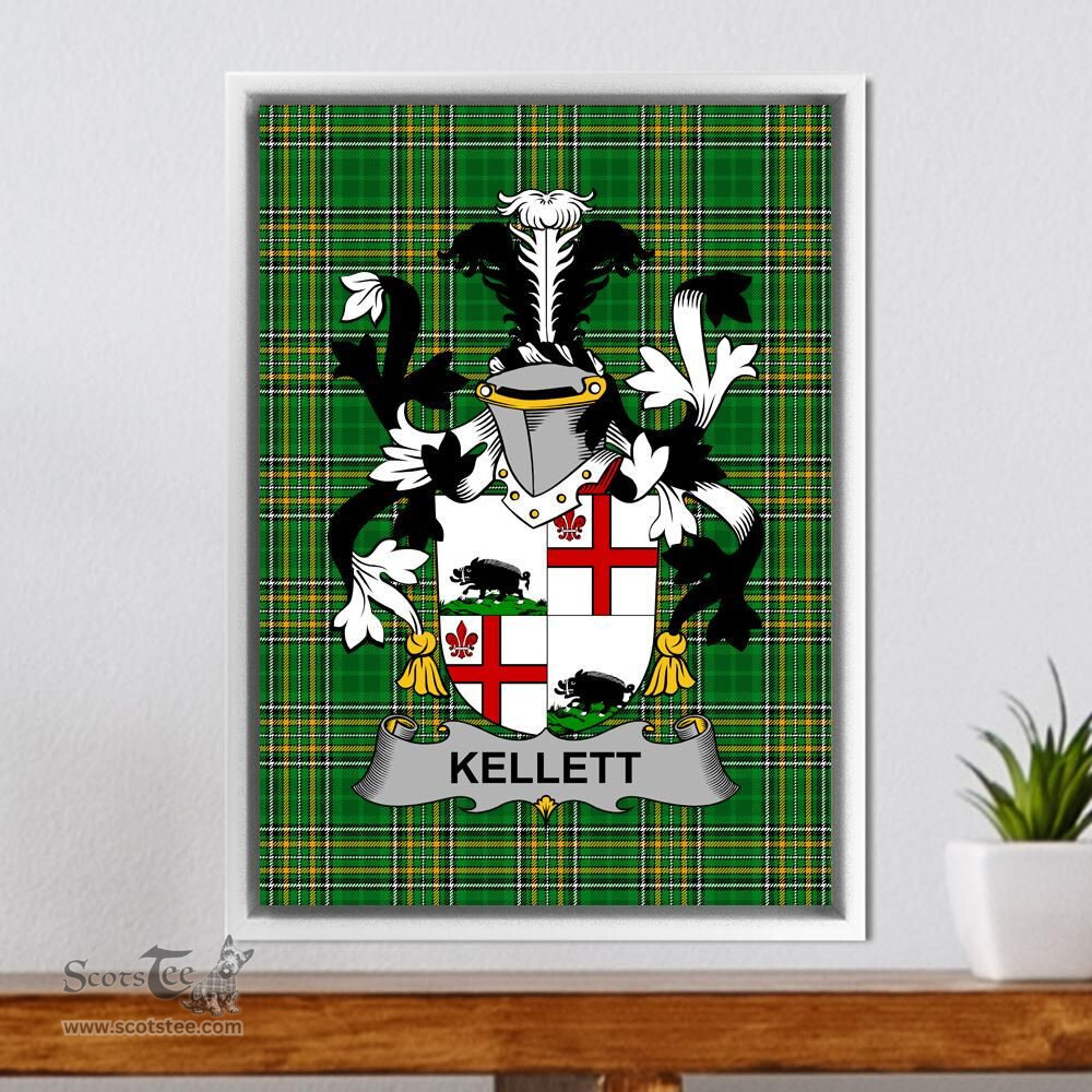 Irish Kellett Coat of Arms Family Crest Ireland Framed Canvas Print Irish National Tartan