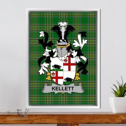 Irish Kellett Coat of Arms Family Crest Ireland Framed Canvas Print Irish National Tartan