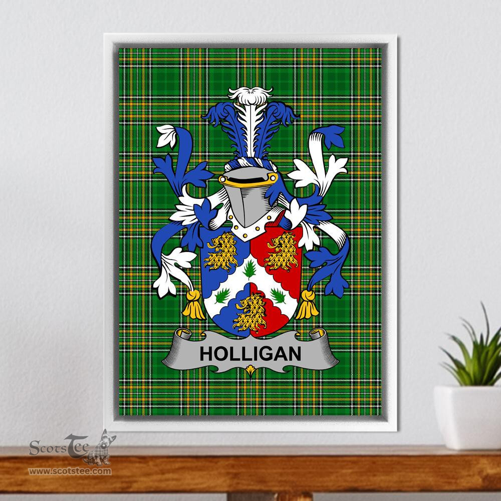 Irish Holligan or O'Halligan Coat of Arms Family Crest Ireland Framed Canvas Print Irish National Tartan