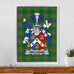 Irish Holligan or O'Halligan Coat of Arms Family Crest Ireland Framed Canvas Print Irish National Tartan