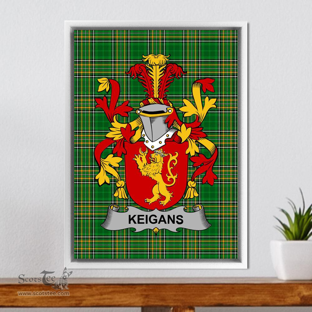 Irish Keigans or McKeehan Coat of Arms Family Crest Ireland Framed Canvas Print Irish National Tartan