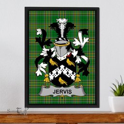 Irish Jervis or Jarvis Coat of Arms Family Crest Ireland Framed Canvas Print Irish National Tartan