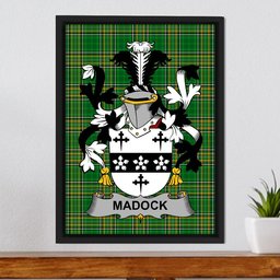 Irish Madock or Maddox Coat of Arms Family Crest Ireland Framed Canvas Print Irish National Tartan