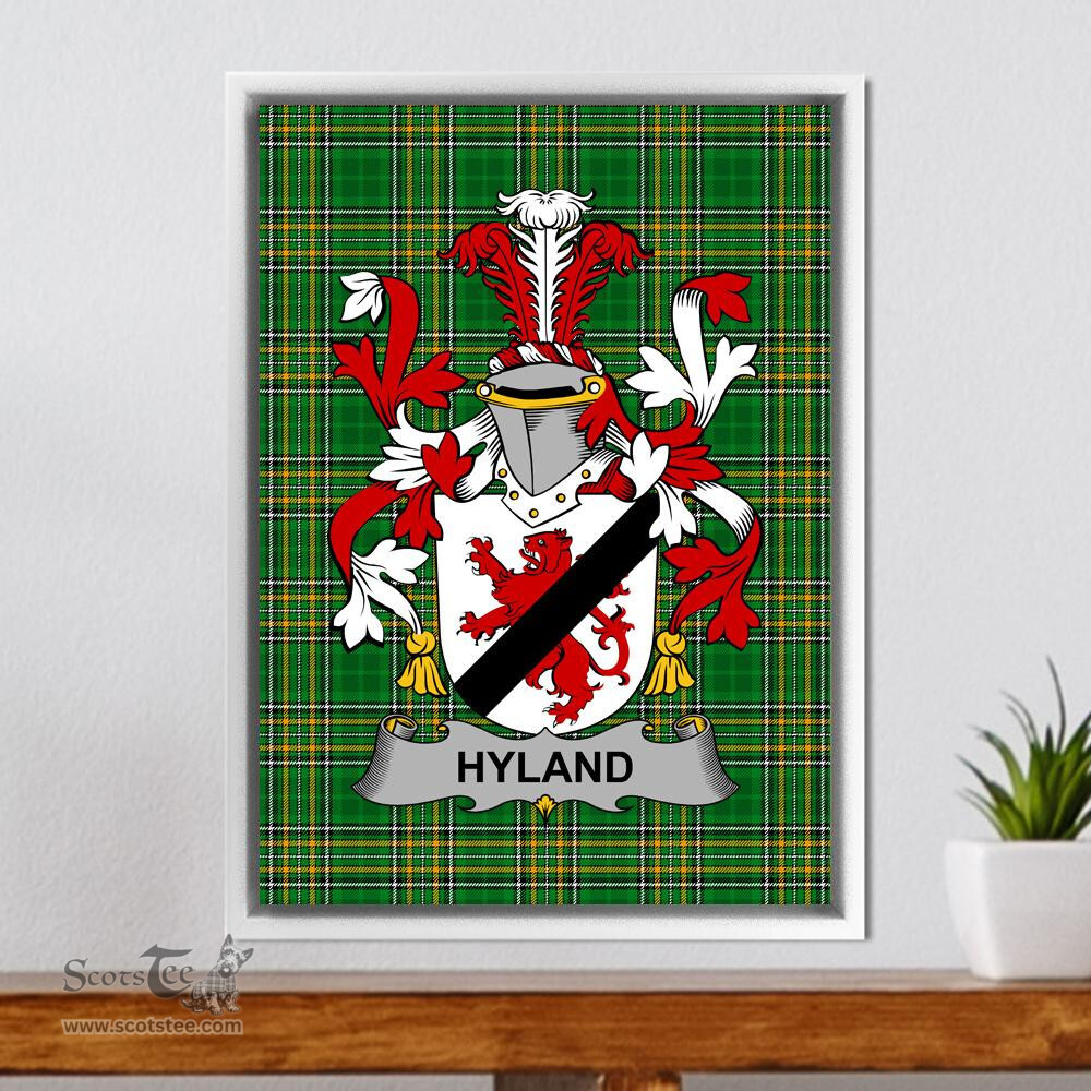 Irish Hyland or O'Hyland Coat of Arms Family Crest Ireland Framed Canvas Print Irish National Tartan