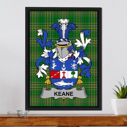 Irish Keane or O'Cahan Coat of Arms Family Crest Ireland Framed Canvas Print Irish National Tartan