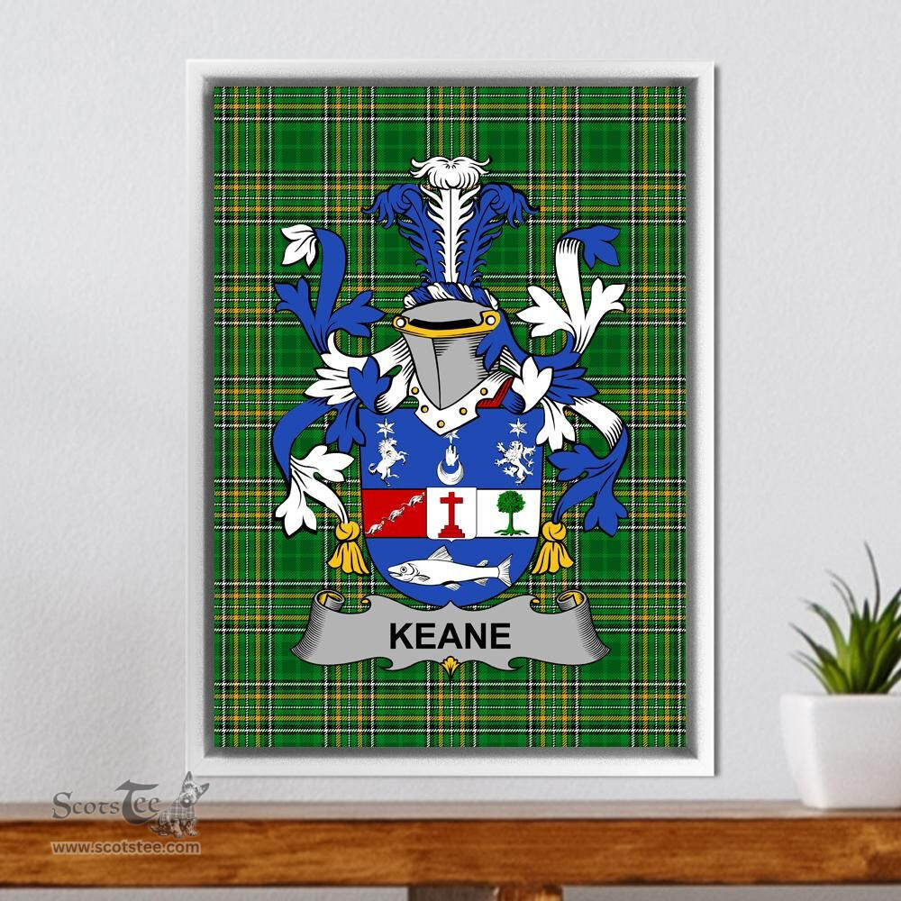 Irish Keane or O'Cahan Coat of Arms Family Crest Ireland Framed Canvas Print Irish National Tartan