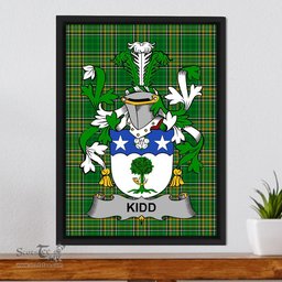 Irish Kidd Coat of Arms Family Crest Ireland Framed Canvas Print Irish National Tartan