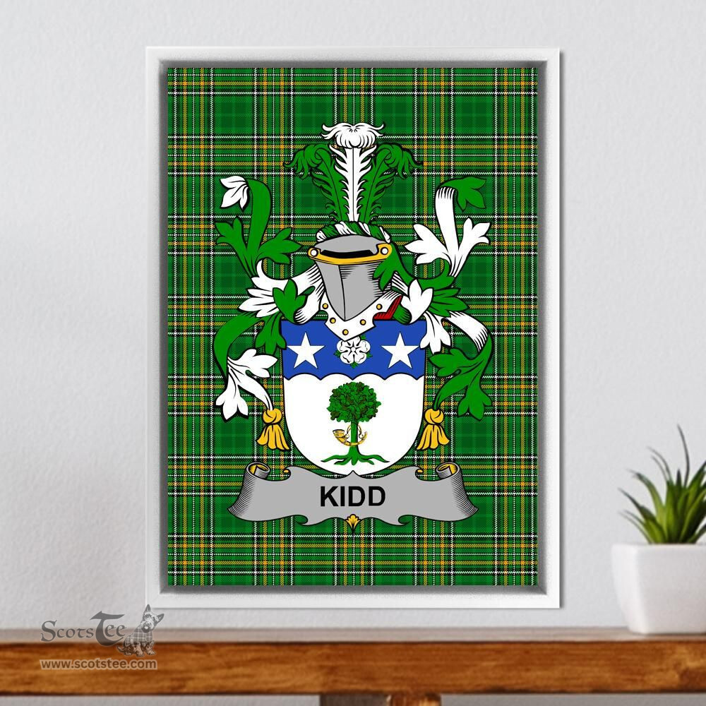 Irish Kidd Coat of Arms Family Crest Ireland Framed Canvas Print Irish National Tartan