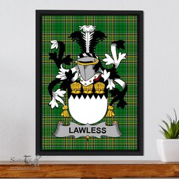 Irish Lawless Coat of Arms Family Crest Ireland Framed Canvas Print Irish National Tartan