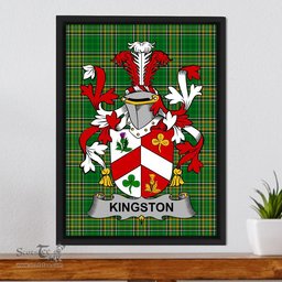 Irish Kingston Coat of Arms Family Crest Ireland Framed Canvas Print Irish National Tartan