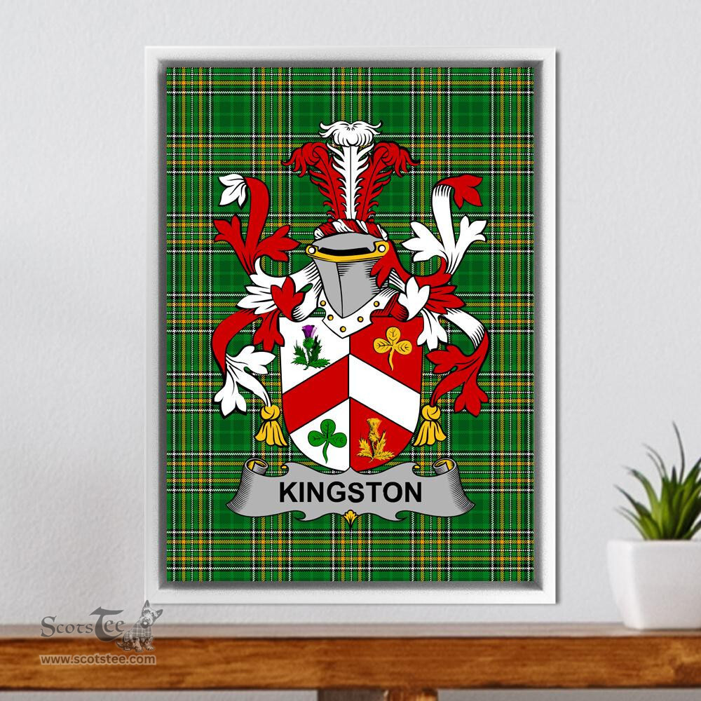 Irish Kingston Coat of Arms Family Crest Ireland Framed Canvas Print Irish National Tartan