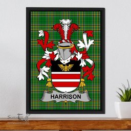 Irish Harrison Coat of Arms Family Crest Ireland Framed Canvas Print Irish National Tartan