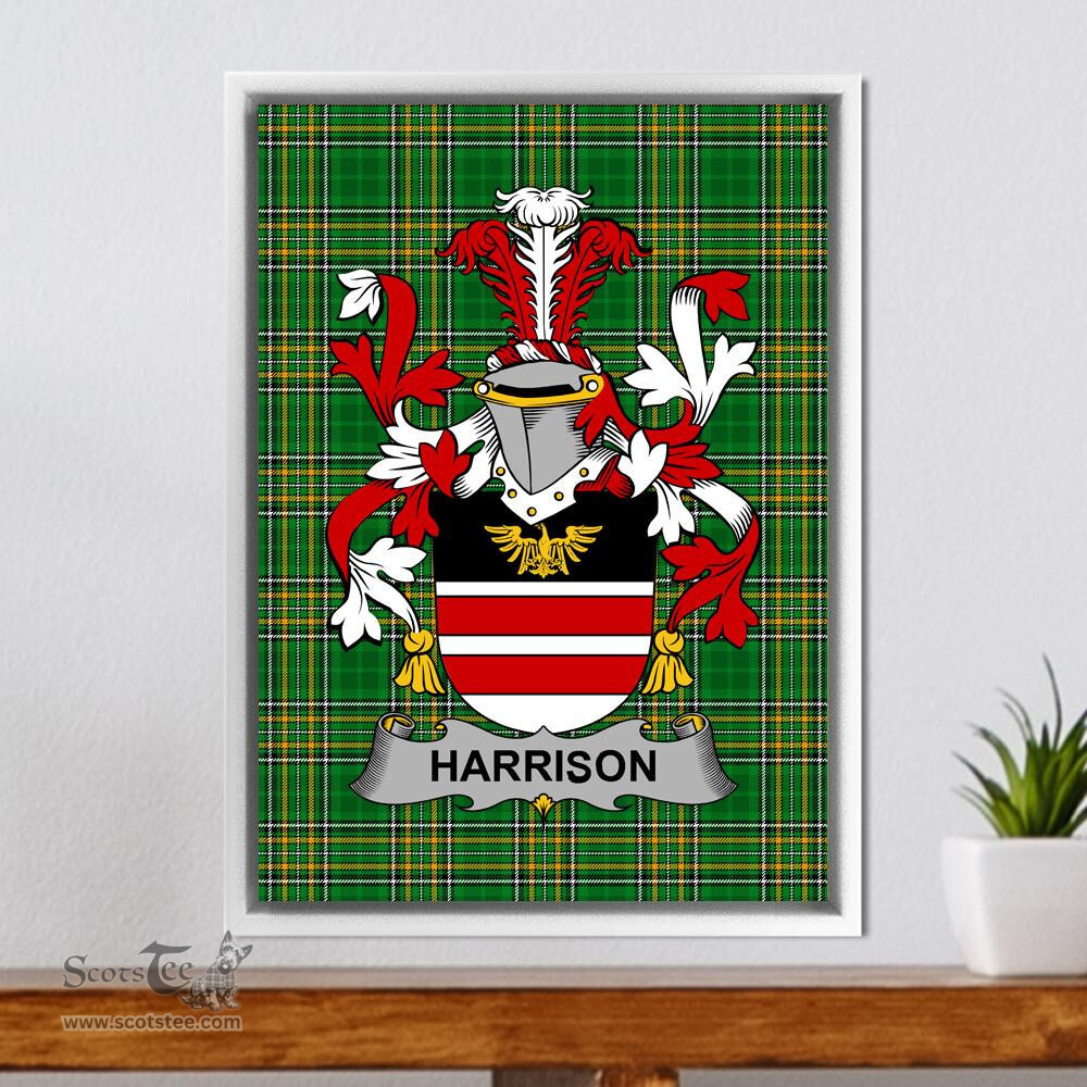 Irish Harrison Coat of Arms Family Crest Ireland Framed Canvas Print Irish National Tartan