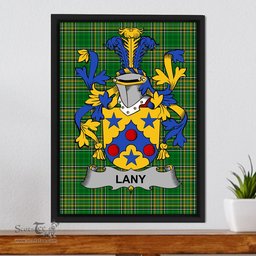 Irish Lany or Laney Coat of Arms Family Crest Ireland Framed Canvas Print Irish National Tartan