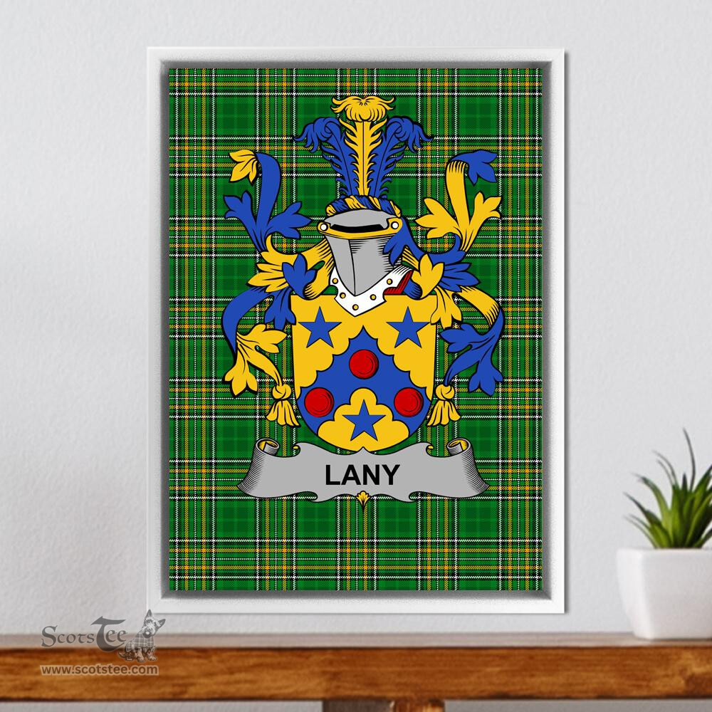Irish Lany or Laney Coat of Arms Family Crest Ireland Framed Canvas Print Irish National Tartan