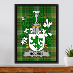 Irish Holmes Coat of Arms Family Crest Ireland Framed Canvas Print Irish National Tartan