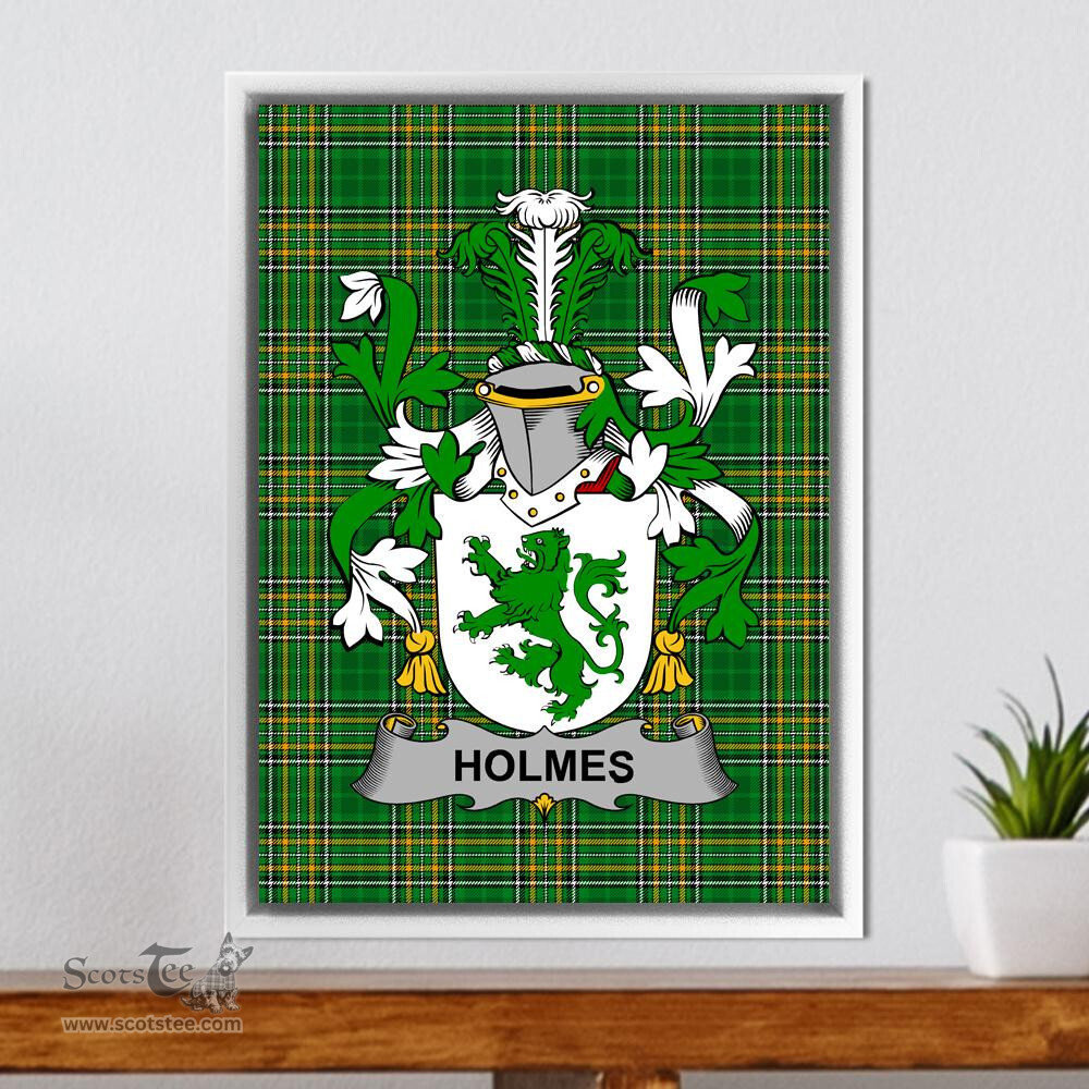 Irish Holmes Coat of Arms Family Crest Ireland Framed Canvas Print Irish National Tartan