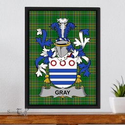 Irish Gray Coat of Arms Family Crest Ireland Framed Canvas Print Irish National Tartan