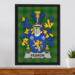 Irish Fearon or O'Fearon Coat of Arms Family Crest Ireland Framed Canvas Print Irish National Tartan