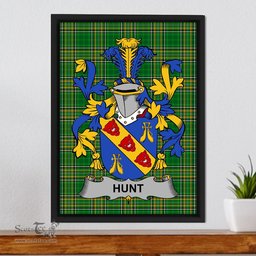 Irish Hunt Coat of Arms Family Crest Ireland Framed Canvas Print Irish National Tartan