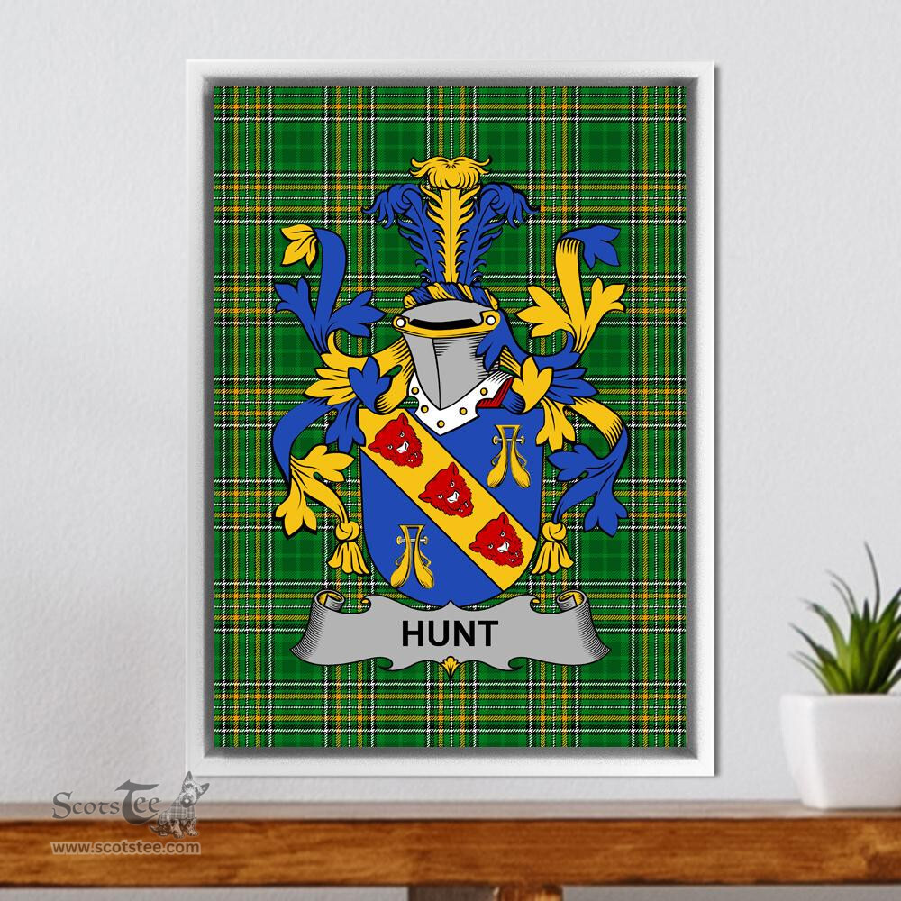 Irish Hunt Coat of Arms Family Crest Ireland Framed Canvas Print Irish National Tartan