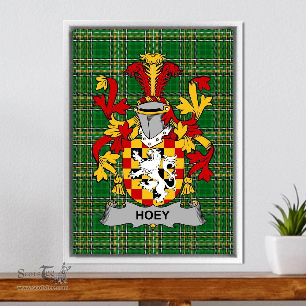 Irish Hoey or O'Hoey Coat of Arms Family Crest Ireland Framed Canvas Print Irish National Tartan
