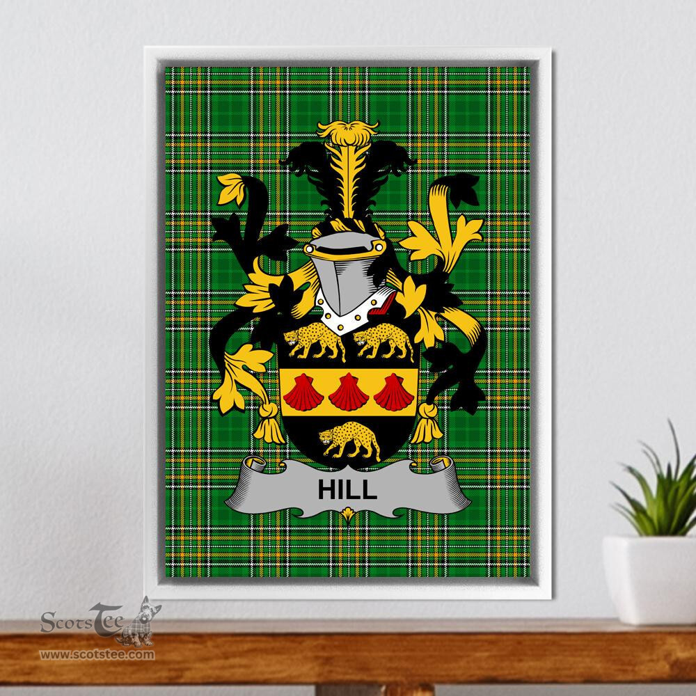Irish Hill Coat of Arms Family Crest Ireland Framed Canvas Print Irish National Tartan