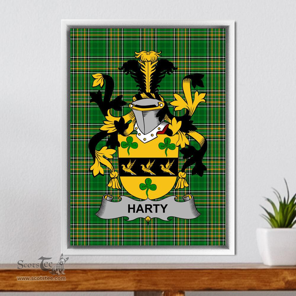 Irish Harty or O'Haherty Coat of Arms Family Crest Ireland Framed Canvas Print Irish National Tartan