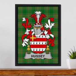Irish Hussey or O'Hosey Coat of Arms Family Crest Ireland Framed Canvas Print Irish National Tartan