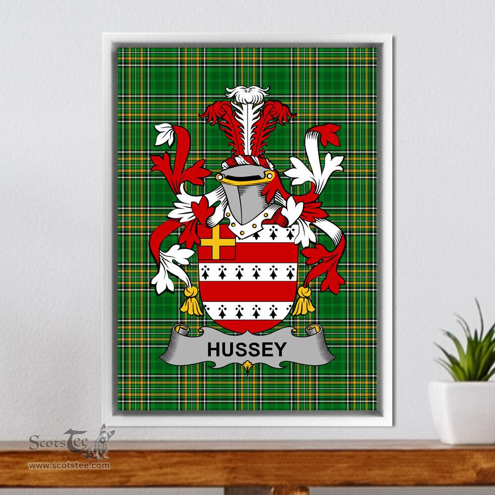 Irish Hussey or O'Hosey Coat of Arms Family Crest Ireland Framed Canvas Print Irish National Tartan