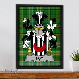 Irish Foy or O'Fie Coat of Arms Family Crest Ireland Framed Canvas Print Irish National Tartan