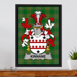 Irish Kinnane or O'Kinane Coat of Arms Family Crest Ireland Framed Canvas Print Irish National Tartan