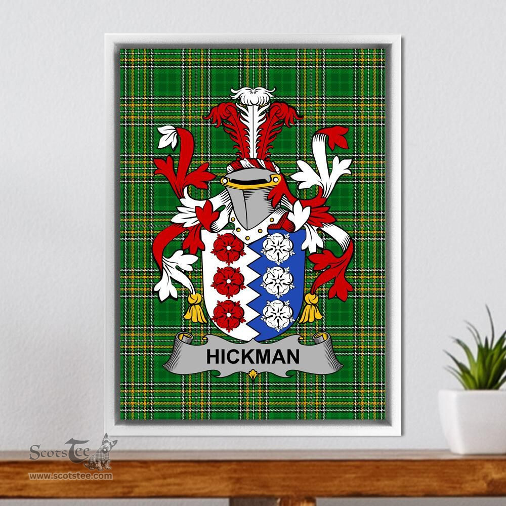Irish Hickman Coat of Arms Family Crest Ireland Framed Canvas Print Irish National Tartan