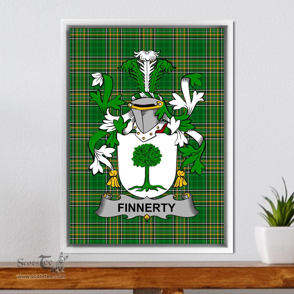 Irish Finnegan or O'Finnegan Coat of Arms Family Crest Ireland Framed Canvas Print Irish National Tartan