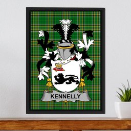 Irish Kennelly or O'Kineally Coat of Arms Family Crest Ireland Framed Canvas Print Irish National Tartan