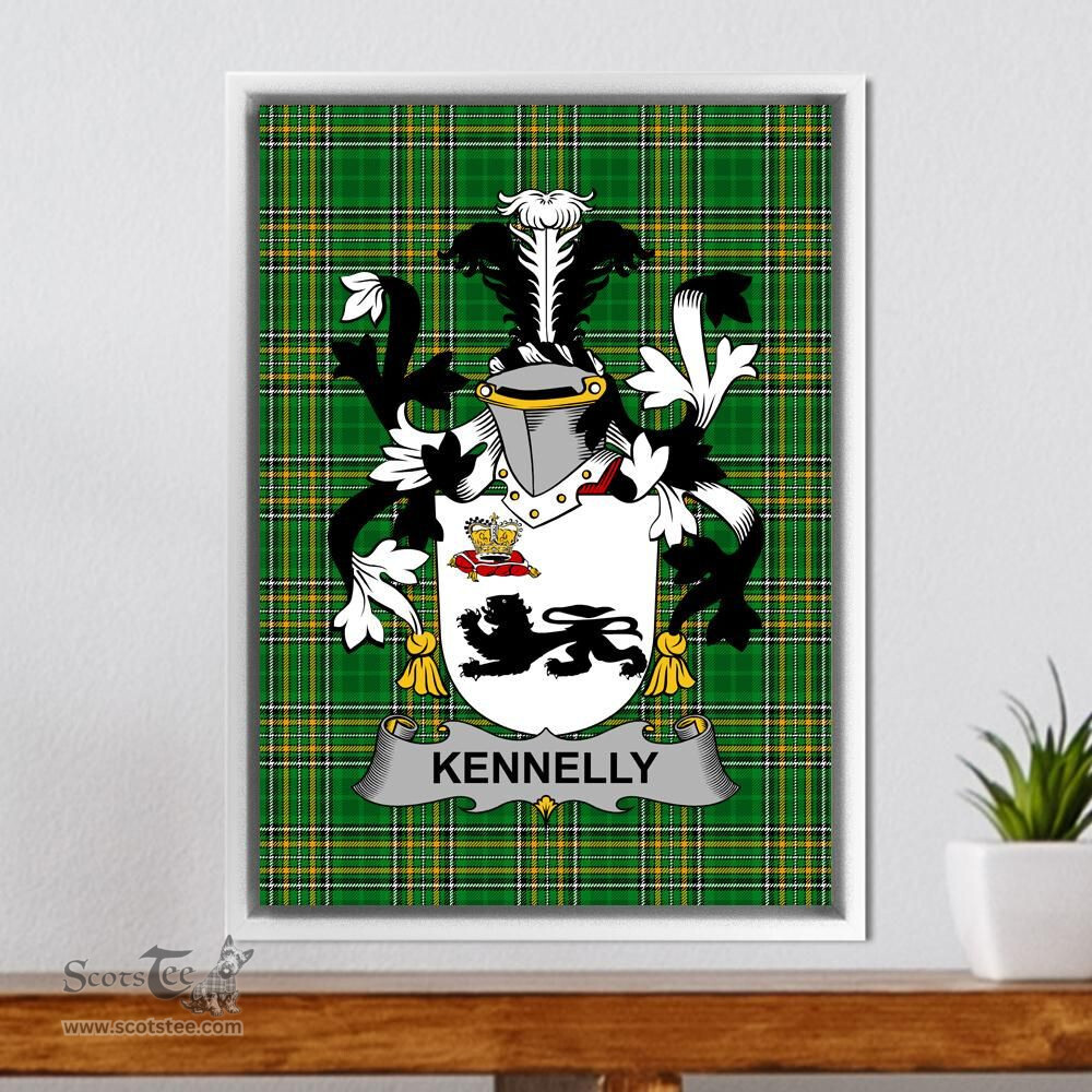 Irish Kennelly or O'Kineally Coat of Arms Family Crest Ireland Framed Canvas Print Irish National Tartan
